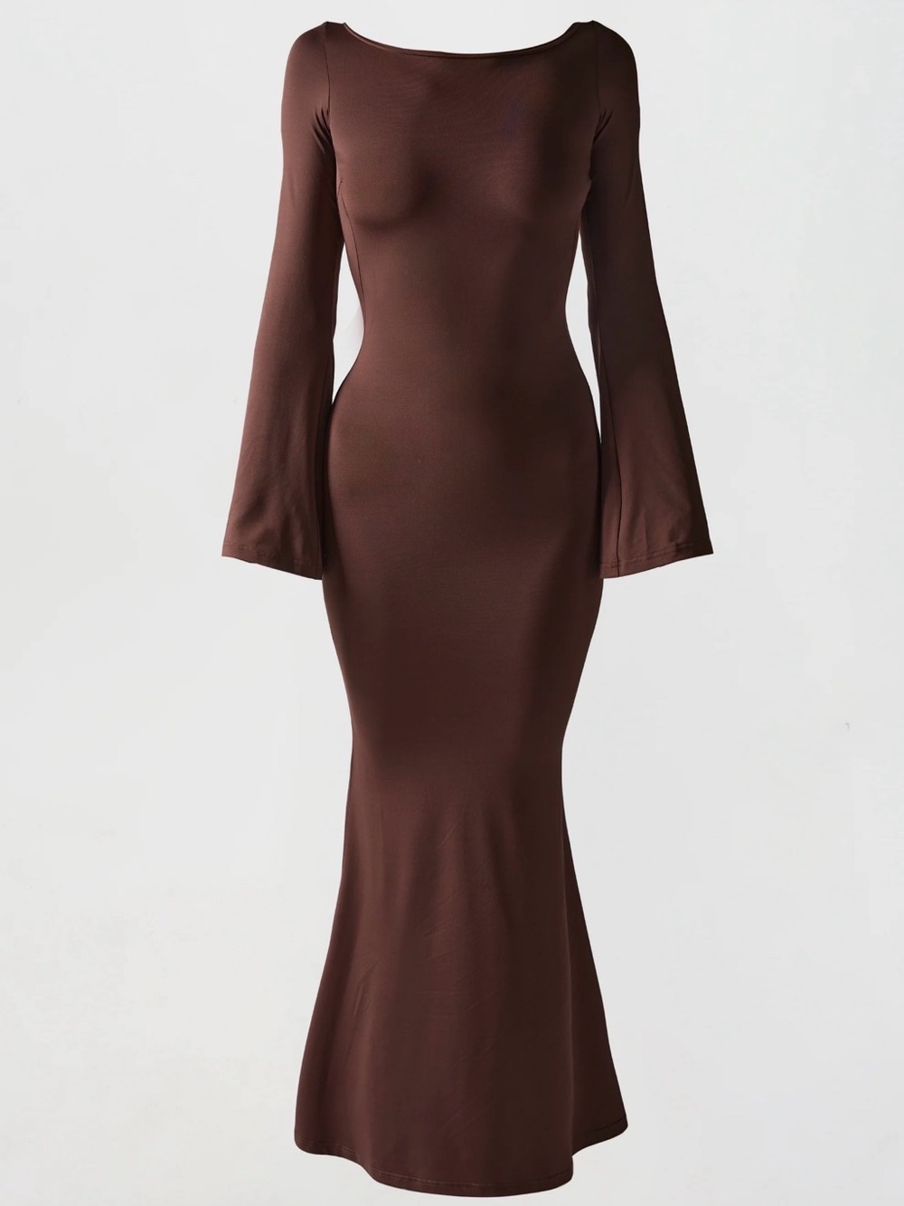 Sleek Brown Long-Sleeve Fit & Flare Dress